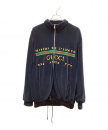 GUCCI（グッチ）の古着「GUCCI シャニエールジャケット フロントロゴ」｜ブラック