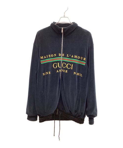 GUCCI（グッチ）GUCCI (グッチ) GUCCI シャニエールジャケット フロントロゴ ブラック サイズ:Mの古着・服飾アイテム