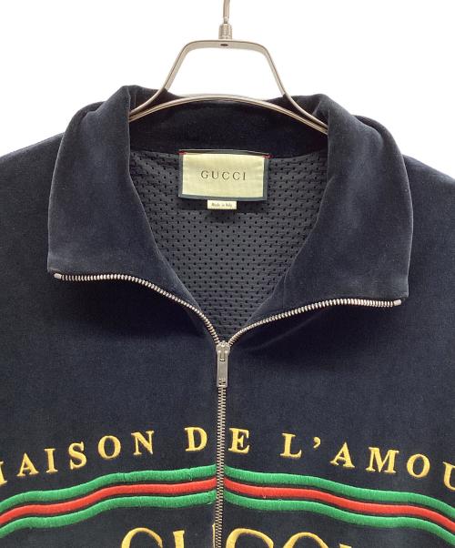 GUCCI（グッチ）GUCCI (グッチ) GUCCI シャニエールジャケット フロントロゴ ブラック サイズ:Mの古着・服飾アイテム