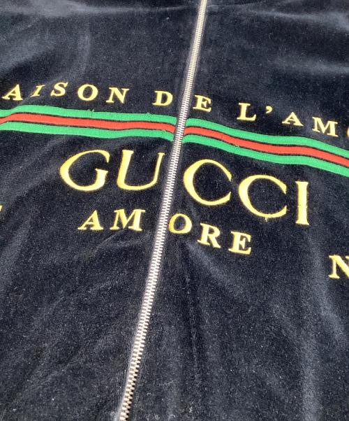 GUCCI（グッチ）GUCCI (グッチ) GUCCI シャニエールジャケット フロントロゴ ブラック サイズ:Mの古着・服飾アイテム