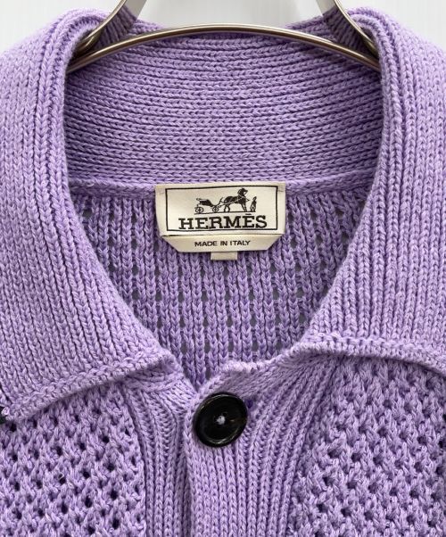 HERMES（エルメス）HERMES (エルメス) マキシメッシュニットポロシャツ パープル サイズ:XXXLの古着・服飾アイテム