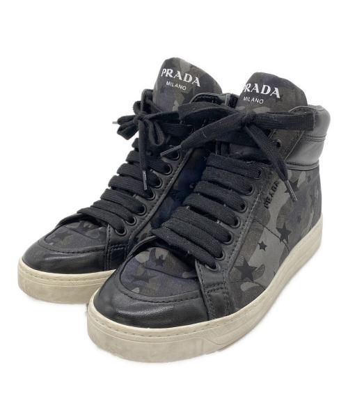 PRADA（プラダ）PRADA (プラダ) ハイカットスニーカー ブラック サイズ:23.5の古着・服飾アイテム