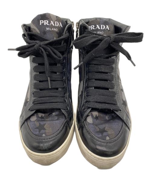 PRADA（プラダ）PRADA (プラダ) ハイカットスニーカー ブラック サイズ:23.5の古着・服飾アイテム