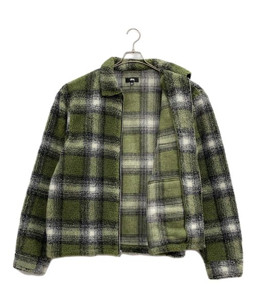 stussy（ステューシー）stussy (ステューシー) Shadow Plaid Sherpa Zip Shirt グリーン サイズ:XLの古着・服飾アイテム