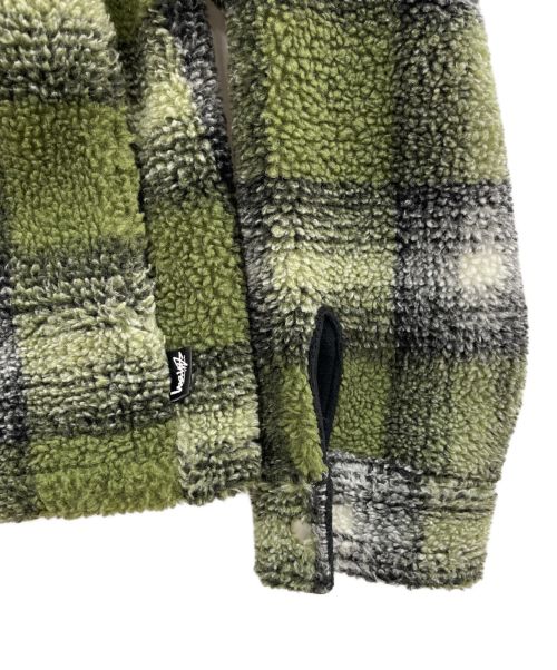 stussy（ステューシー）stussy (ステューシー) Shadow Plaid Sherpa Zip Shirt グリーン サイズ:XLの古着・服飾アイテム