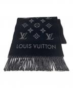 LOUIS VUITTONルイ ヴィトン）の古着「マフラー オールアバウトモノグラム」｜ブラック×グレー