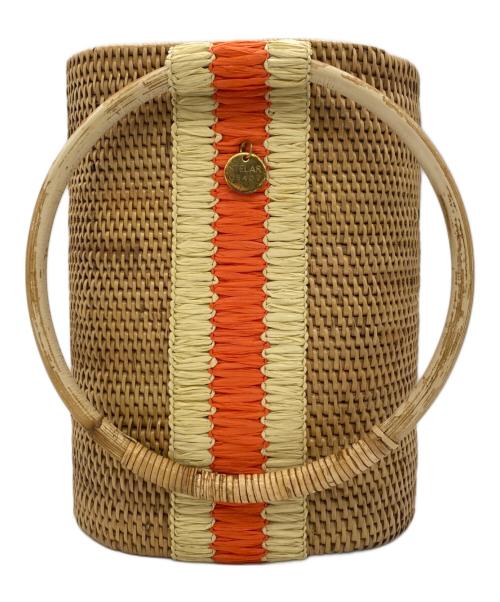 STELAR（ステラ）STELAR (ステラ) Sabah Vegan Raffia Barrel Bag ナチュラル×オレンジ 未使用品の古着・服飾アイテム