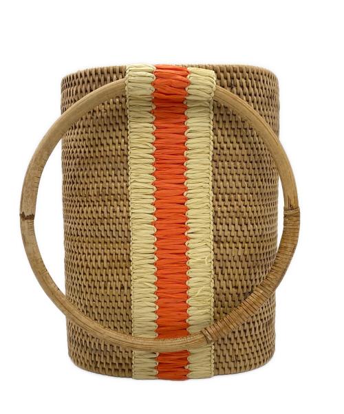 STELAR（ステラ）STELAR (ステラ) Sabah Vegan Raffia Barrel Bag ナチュラル×オレンジ 未使用品の古着・服飾アイテム