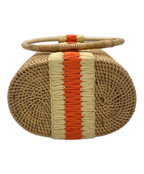 STELAR（ステラ）STELAR (ステラ) Sabah Vegan Raffia Barrel Bag ナチュラル×オレンジ 未使用品の古着・服飾アイテム
