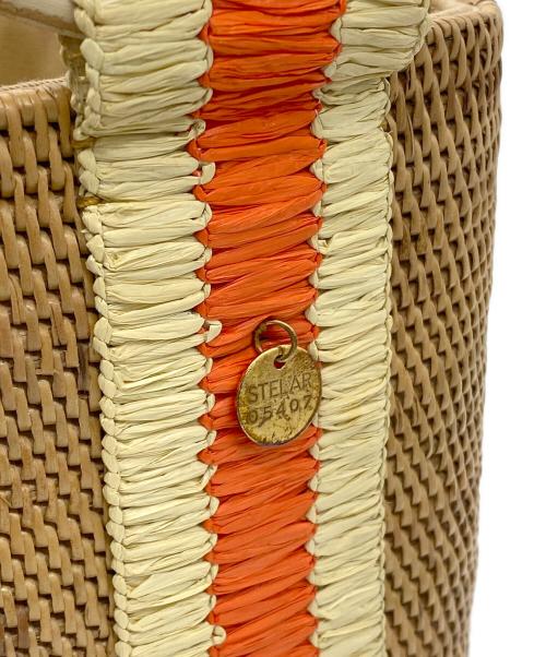 STELAR（ステラ）STELAR (ステラ) Sabah Vegan Raffia Barrel Bag ナチュラル×オレンジ 未使用品の古着・服飾アイテム
