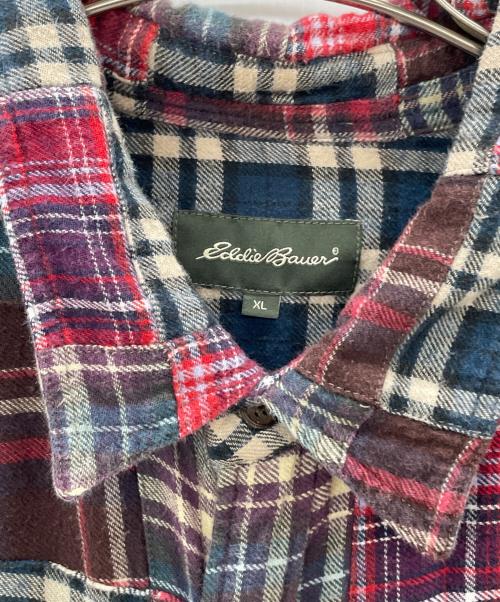 Eddie Bauer（エディーバウアー）Eddie Bauer (エディーバウアー) パッチワークシャツ レッド サイズ:XLの古着・服飾アイテム