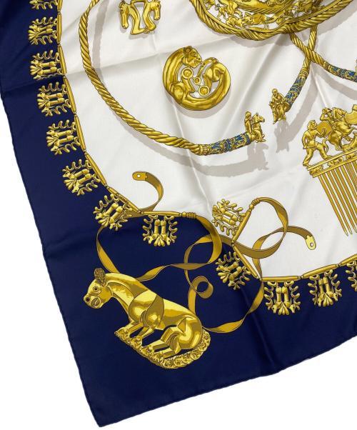 HERMES（エルメス）HERMES (エルメス) シルクスカーフ ネイビーの古着・服飾アイテム