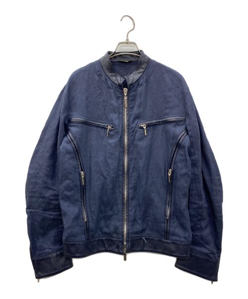 VERSACE（ヴェルサーチェ）VERSACE (ヴェルサーチェ) リネン×レザー ジャケット ネイビー サイズ:SIZE 不明の古着・服飾アイテム