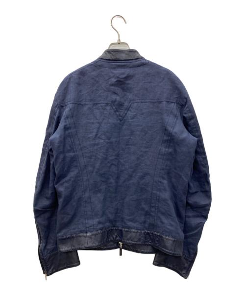 VERSACE（ヴェルサーチェ）VERSACE (ヴェルサーチェ) リネン×レザー ジャケット ネイビー サイズ:SIZE 不明の古着・服飾アイテム