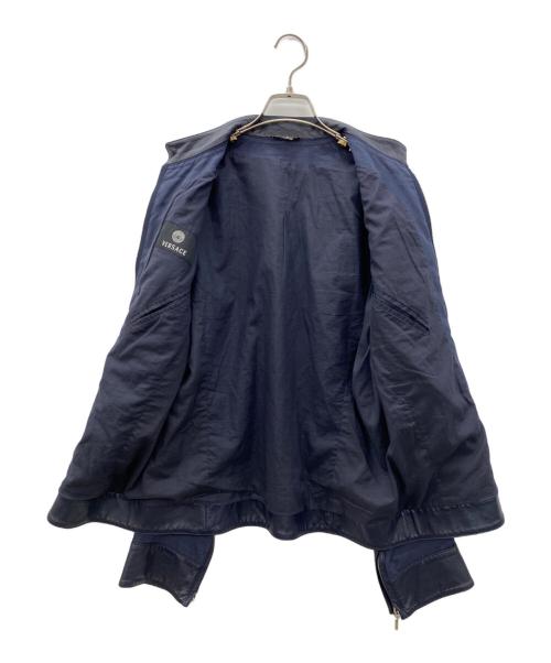 VERSACE（ヴェルサーチェ）VERSACE (ヴェルサーチェ) リネン×レザー ジャケット ネイビー サイズ:SIZE 不明の古着・服飾アイテム