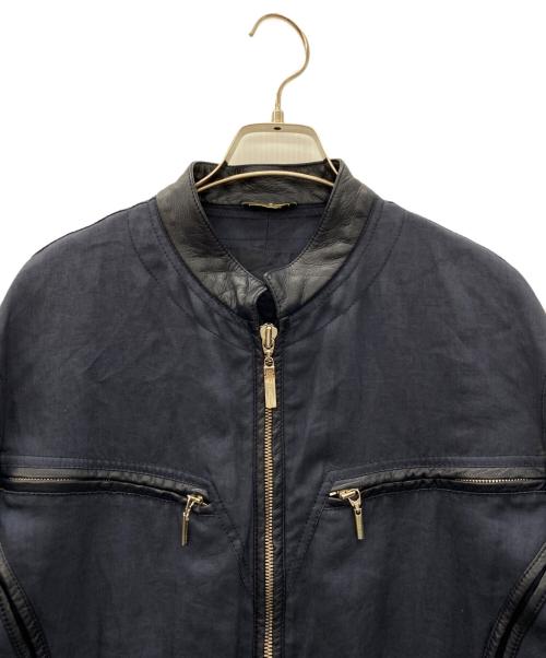 VERSACE（ヴェルサーチェ）VERSACE (ヴェルサーチェ) リネン×レザー ジャケット ネイビー サイズ:SIZE 不明の古着・服飾アイテム