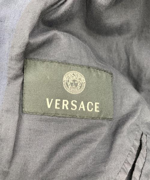 VERSACE（ヴェルサーチェ）VERSACE (ヴェルサーチェ) リネン×レザー ジャケット ネイビー サイズ:SIZE 不明の古着・服飾アイテム