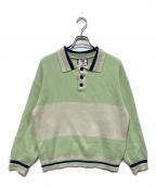 son of the cheese（サノバチーズ））の古着「Wide Line Knit」｜ベージュ×グリーン