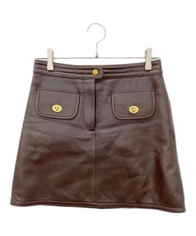 中古・古着通販】COACH (コーチ) ラムレザースカート ブラウン サイズ