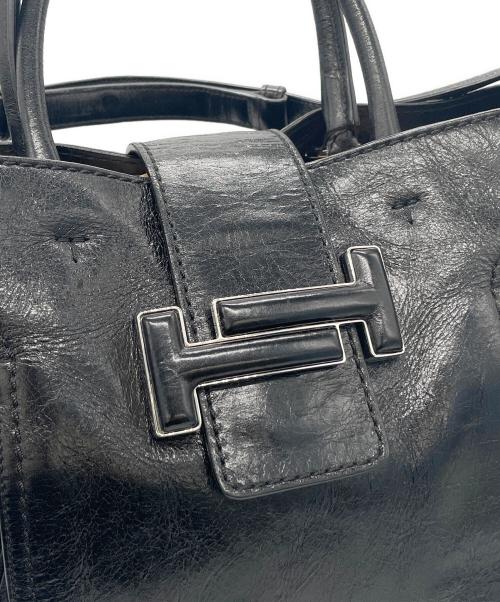 TOD'S（トッズ）TOD'S (トッズ) ダブルTレザートートバッグ ブラックの古着・服飾アイテム