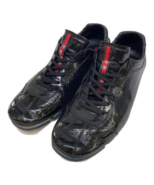 PRADA（プラダ）PRADA (プラダ) レザースニーカー ブラック サイズ:7の古着・服飾アイテム