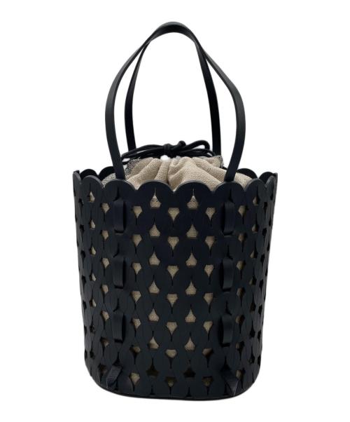 ANITA BILARDI（アニタビラルディ）ANITA BILARDI (アニタビラルディ) レザーメッシュカゴバック ブラックの古着・服飾アイテム