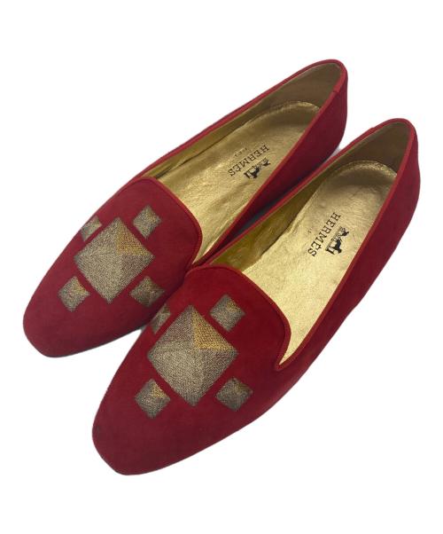 HERMES（エルメス）HERMES (エルメス) エンブロイダリースウェードローファー レッド サイズ:SIZE 23.5cmの古着・服飾アイテム