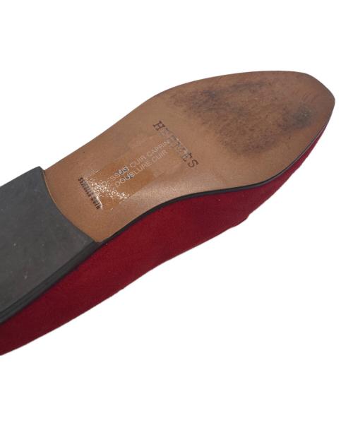 HERMES（エルメス）HERMES (エルメス) エンブロイダリースウェードローファー レッド サイズ:SIZE 23.5cmの古着・服飾アイテム