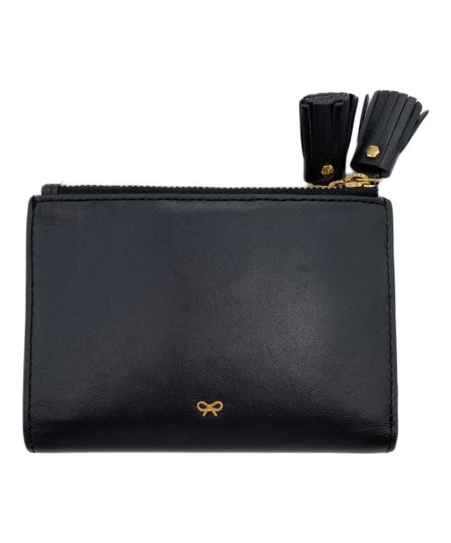 ANYA HINDMARCH（アニヤ・ハインドマーチ）ANYA HINDMARCH (アニヤハインドマーチ) スモール ダブルジップ ウォレット ブラックの古着・服飾アイテム