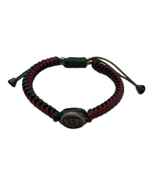 GUCCI（グッチ）GUCCI (グッチ) 編み込みレザーブレスレット ブラック×グレーの古着・服飾アイテム