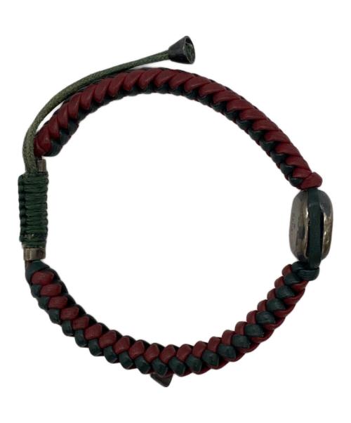 GUCCI（グッチ）GUCCI (グッチ) 編み込みレザーブレスレット ブラック×グレーの古着・服飾アイテム