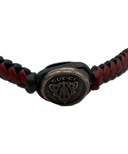 GUCCI（グッチ）GUCCI (グッチ) 編み込みレザーブレスレット ブラック×グレーの古着・服飾アイテム