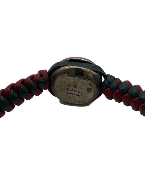 GUCCI（グッチ）GUCCI (グッチ) 編み込みレザーブレスレット ブラック×グレーの古着・服飾アイテム