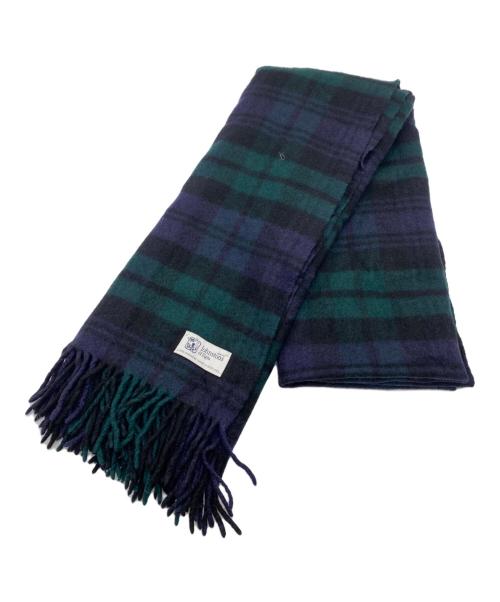JOHNSTONS OF ELGIN（ジョンストンズオブエルガン）JOHNSTONS OF ELGIN (ジョンストンズオブエルガン) 大判カシミヤマフラー グリーン×ネイビーの古着・服飾アイテム