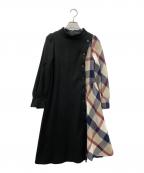 BLUE LABEL CRESTBRIDGEブルーレーベルクレストブリッジ）の古着「ウールMIXポンチコンビワンピース」｜ブラック