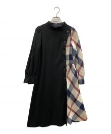 BLUE LABEL CRESTBRIDGE（ブルーレーベルクレストブリッジ）の古着「ウールMIXポンチコンビワンピース」｜ブラック