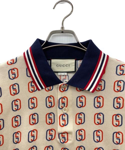 GUCCI（グッチ）GUCCI (グッチ) 半袖ポロシャツ ネイビー×レッド×ベージュ サイズ:Lの古着・服飾アイテム