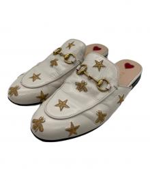 GUCCI（グッチ）の古着「Princetown Embroidered Leather Slipper」｜ホワイト