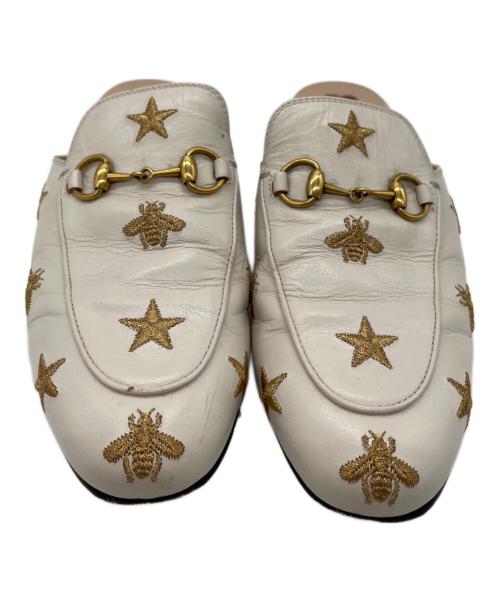 GUCCI（グッチ）GUCCI (グッチ) Princetown Embroidered Leather Slipper ホワイト サイズ:36の古着・服飾アイテム
