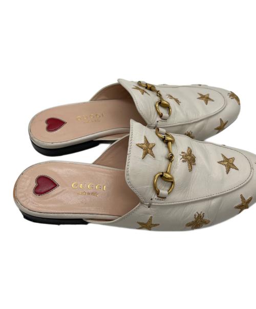 GUCCI（グッチ）GUCCI (グッチ) Princetown Embroidered Leather Slipper ホワイト サイズ:36の古着・服飾アイテム