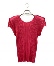 PLEATS PLEASE（プリーツプリーズ）の古着「フレンチスリーブプリーツブラウス」｜ピンク