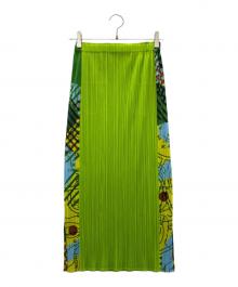 PLEATS PLEASE（プリーツプリーズ）の古着「ロングスカート」｜グリーン