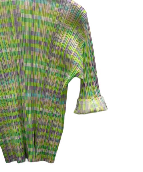 PLEATS PLEASE（プリーツプリーズ）PLEATS PLEASE (プリーツプリーズ) 薄手カーディガン ライトグリーン×バイオレット サイズ:3の古着・服飾アイテム