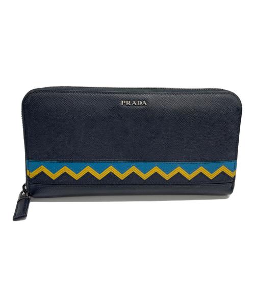 PRADA（プラダ）PRADA (プラダ) 長財布 ネイビー×イエローの古着・服飾アイテム