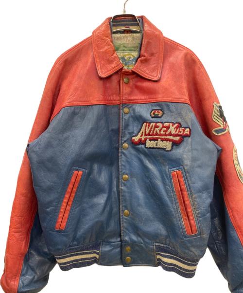 AVIREX（アヴィレックス）AVIREX (アヴィレックス) レザージャケット レッド×ネイビー サイズ:SIZE Sの古着・服飾アイテム