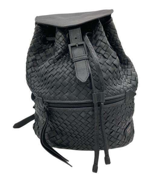 FALORNI（ファロルニ）FALORNI (ファロルニ) 編み込みレザーリュック ブラックの古着・服飾アイテム