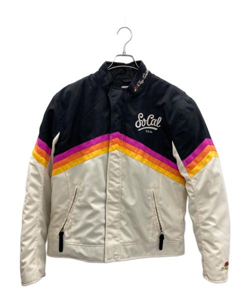 CLAY SMITH（クレイスミス）CLAY SMITH (クレイスミス) バイカージャケット アイボリー×パープル サイズ:LLの古着・服飾アイテム