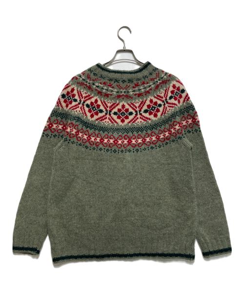 Eddie Bauer（エディーバウアー）Eddie Bauer (エディーバウアー) 厚手ニット グリーン×レッド サイズ:Mの古着・服飾アイテム