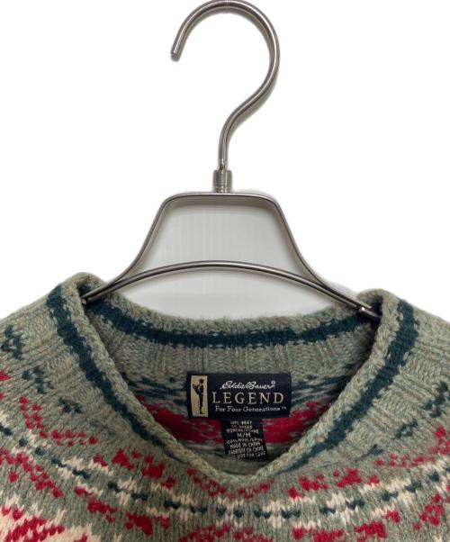Eddie Bauer（エディーバウアー）Eddie Bauer (エディーバウアー) 厚手ニット グリーン×レッド サイズ:Mの古着・服飾アイテム