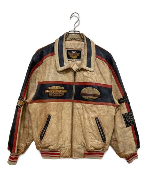HARLEY-DAVIDSON（ハーレーダビッドソン）HARLEY-DAVIDSON (ハーレーダビッドソン) レザージャケット カーキ サイズ:Lの古着・服飾アイテム